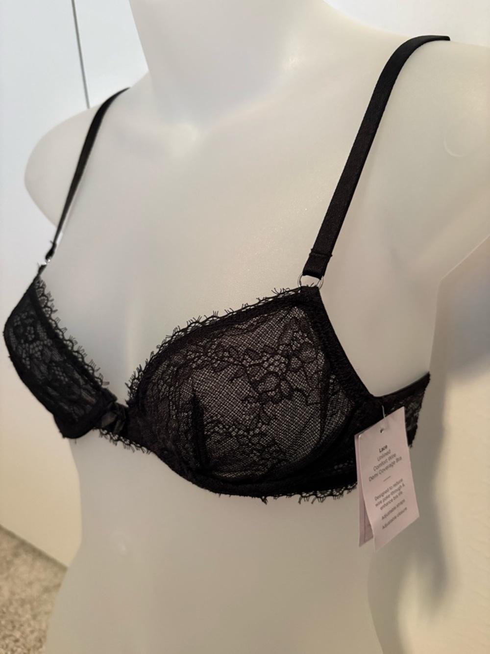Auden Black Sheer Demi Lace Underwire Bra Lingerie Size 32A NEW